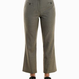 Immymart HOUNDSTOOTH CROPPED ZIP FRONT FLARE PANT