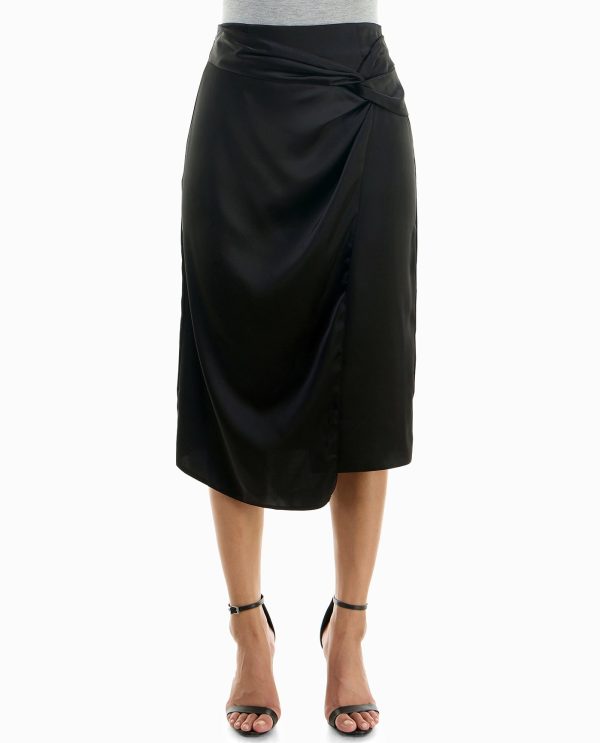 Immymart STRETCH SATIN FAUX WRAP SKIRT